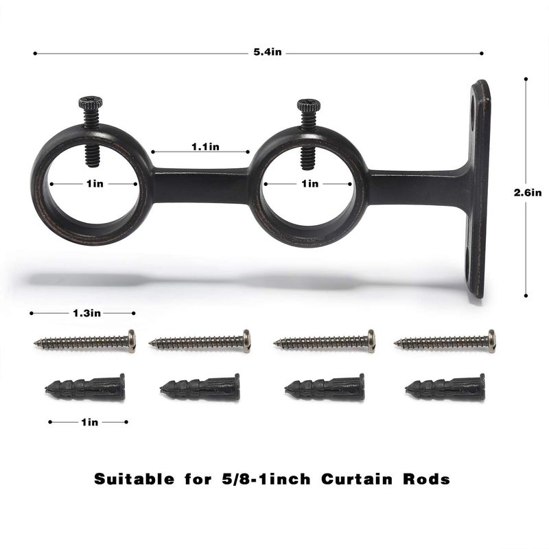 Goowin Double Curtain Rod Holder, 2 pcs Brackets Hooks for Living Room Bedroom Drapery Rods (Black) - Image 3